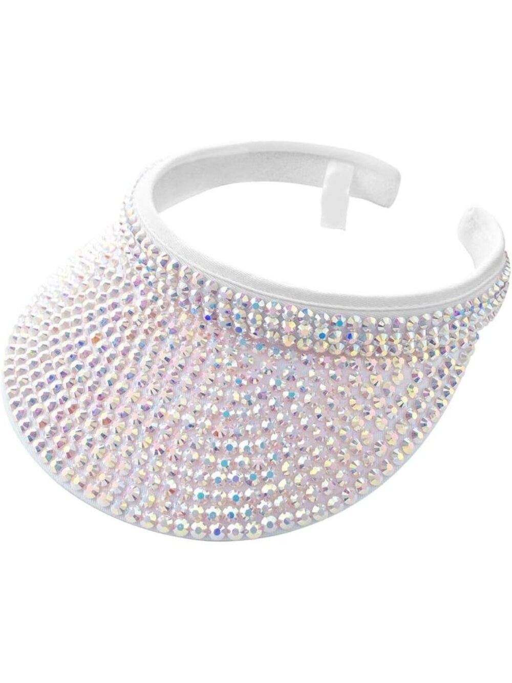 🆕Women's White Sun Shiny Rhinestones Clip On Visor Adjustable Bling Hats